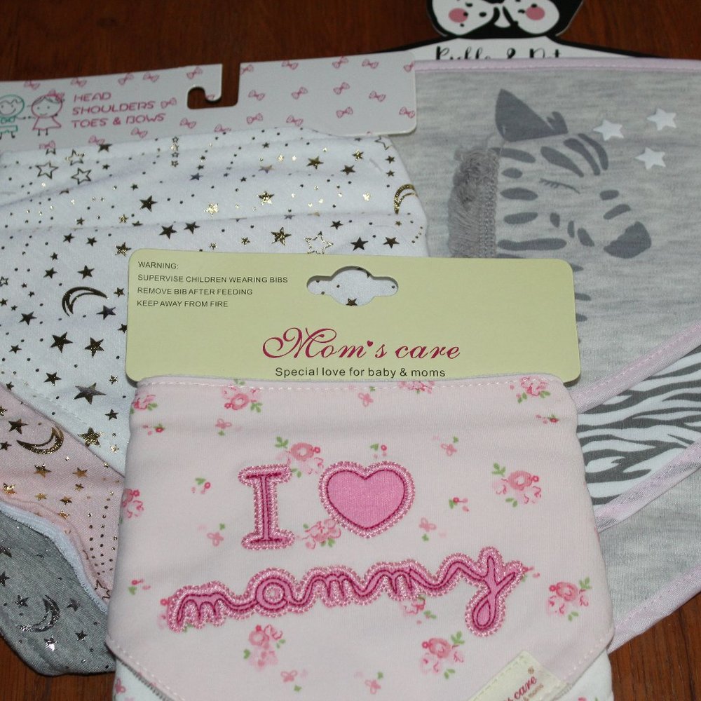 NWT Lot 3 Various Brands Girls Bandana Bibs tot. 9 Multi Deigns